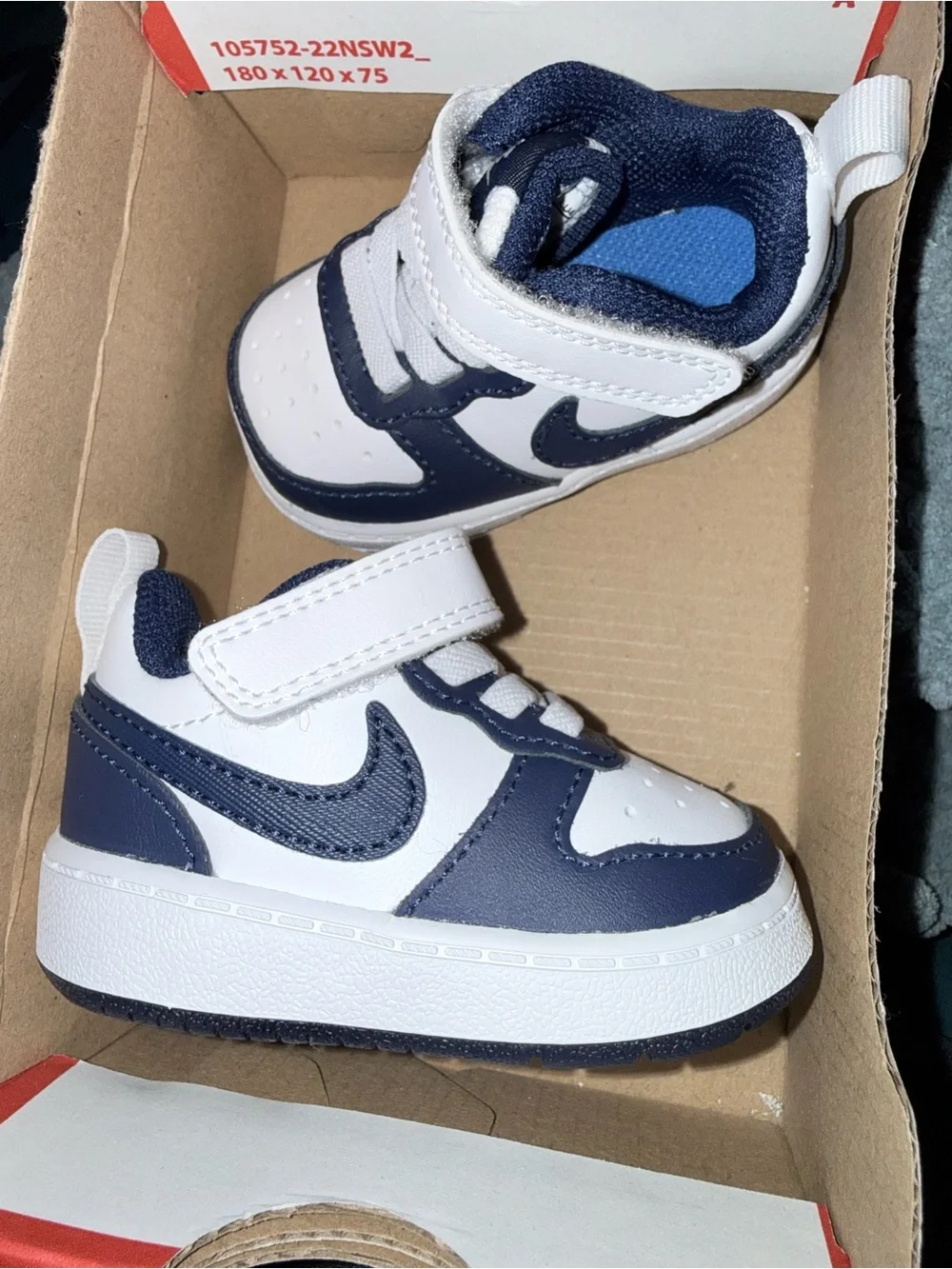 Nike Toddler Sneakers in White and Navy with Hook-and-Loop Strap